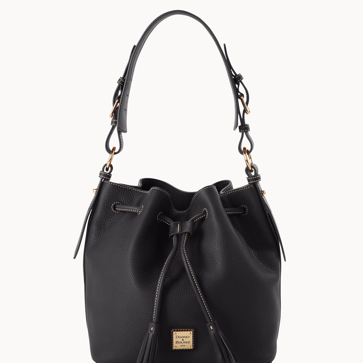 Dooney & Bourke Women's Pebble Grain Drawstring Leather Shoulder Bag in Black Black