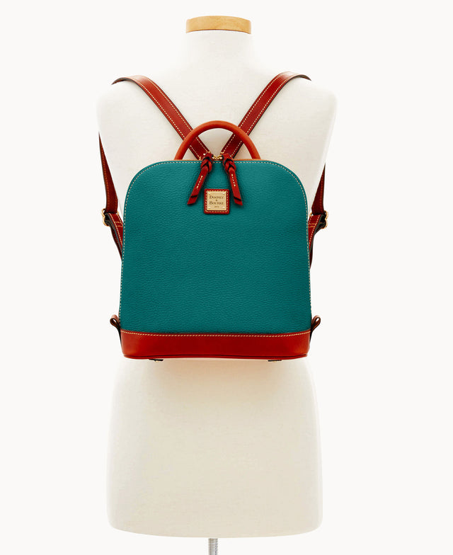 dooney & bourke leather backpack purse Dooney & Bourke Women's Pebble Grain Zip Pod Leather Backpack in Caribbean Blue