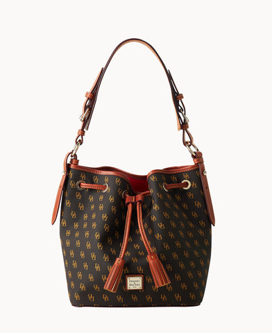 Dooney & Bourke Black Leather Drawstring Tote with Red Interior and Brown Trim Dooney & Bourke | Bags | Dooney Bourke Black Nylon Shoulder  main image 2