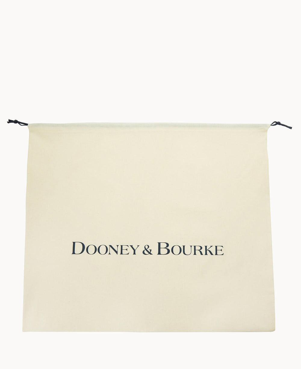 A beige drawstring dust bag with DOONEY & BOURKE printed in black capital letters across the front.