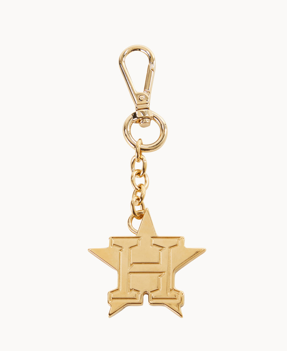 Gold keychain featuring a five-pointed star with a large letter H in the center, attached to a clasp by a short chain.