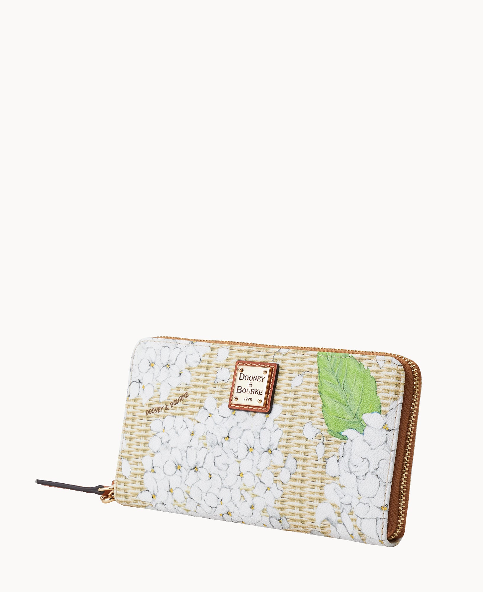 仕切りポシェット☆帆布グリーングレー/白グリーン花柄 Hydrangea Basketweave Large Zip Around Wristlet – Dooney & Bourke