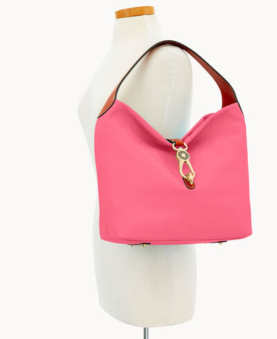 Pebble Grain Logo Lock Shoulder Bag with Pouch