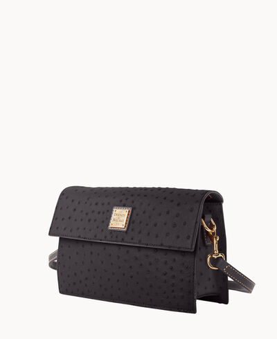 Ostrich East West Flap Shoulder Bag