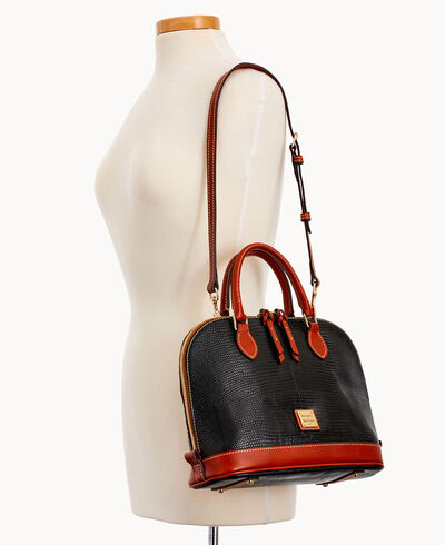 Embossed Lizard Zip Zip Satchel