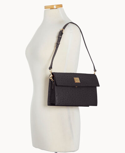 Ostrich East West Flap Shoulder Bag