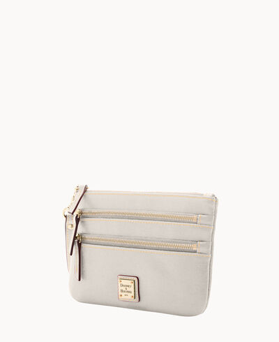 Saffiano Triple Zip Wristlet