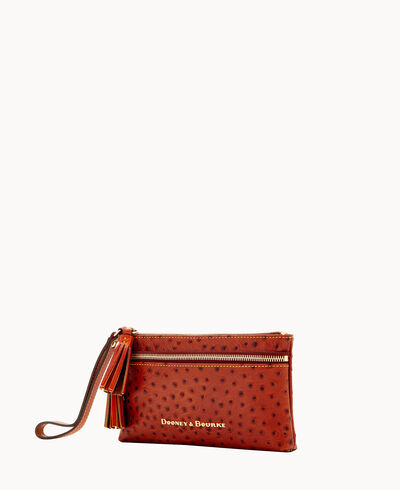 Ostrich Double Zip Wristlet