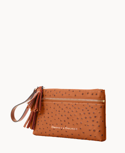 Ostrich Double Zip Wristlet