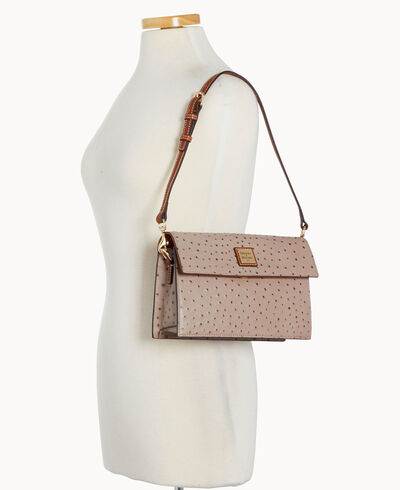 Ostrich East West Flap Shoulder Bag