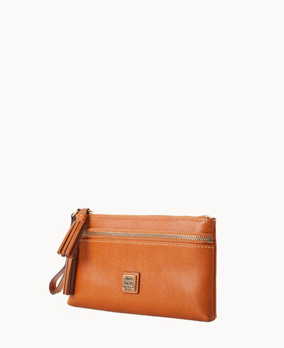 Saffiano Double Zip Wristlet