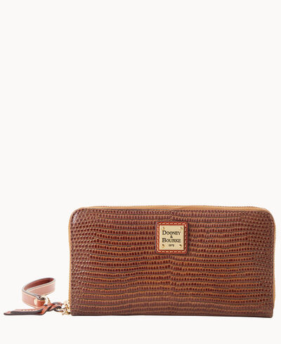 Embossed Lizard Large Zip Around Wristlet