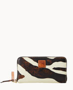 Zebra Leather Large Zip Around Wristlet