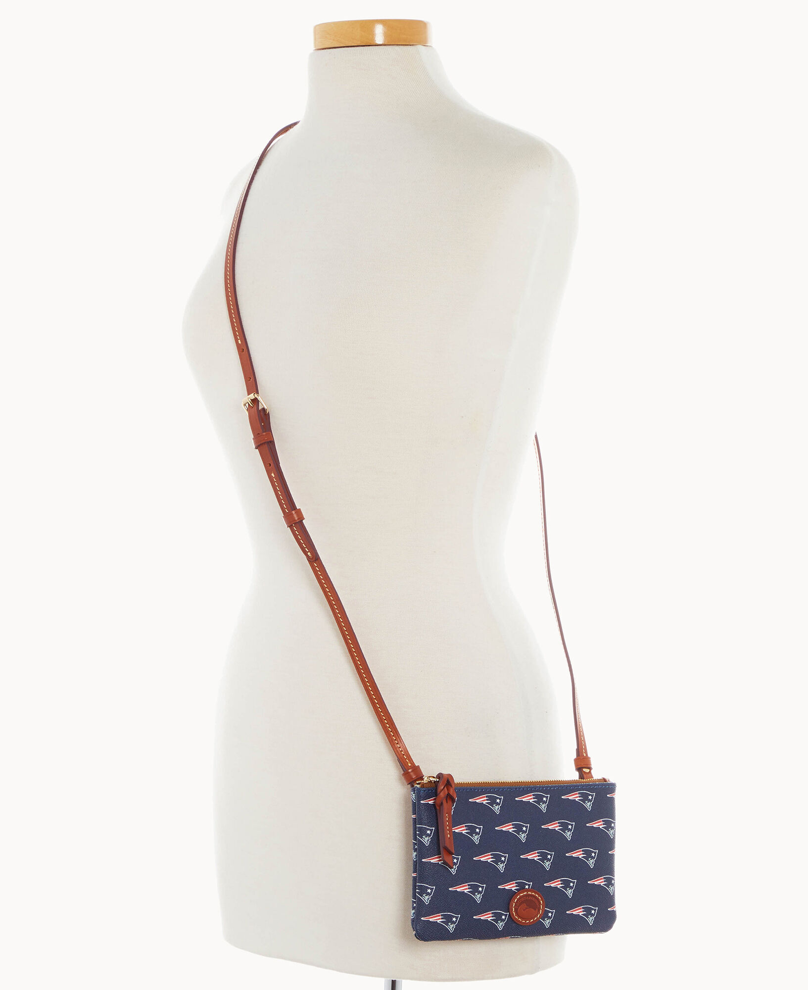 Dooney Bourke Women s NFL Patriots Top Zip Crossbody Coated Cotton Shoulder Bag in Navy
