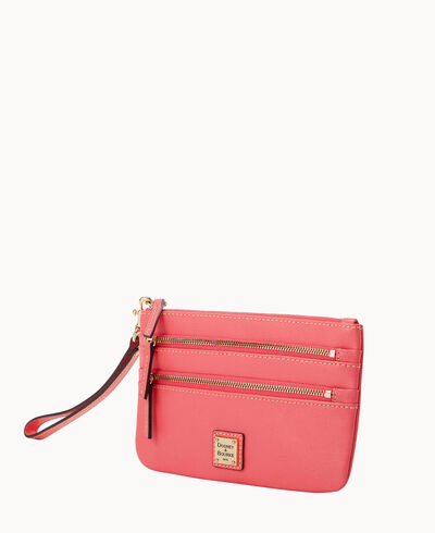 Saffiano Triple Zip Wristlet