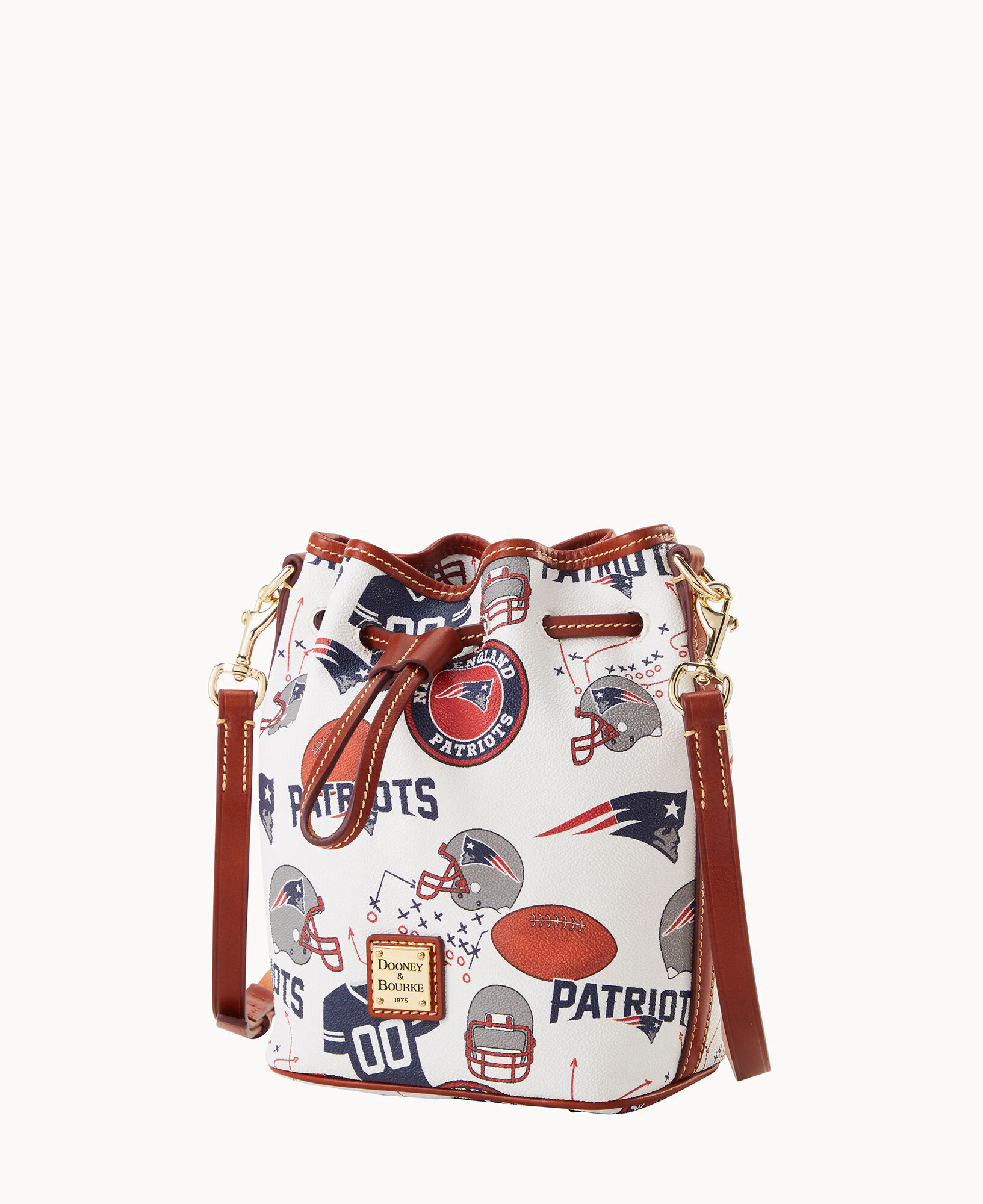 Dooney Bourke Women s NFL Patriots Small Drawstring Shoulder Bag in White Multi