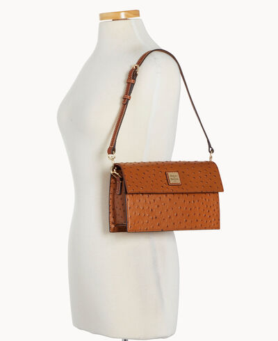 Ostrich East West Flap Shoulder Bag