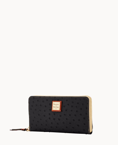 Ostrich Large Zip Around Wristlet