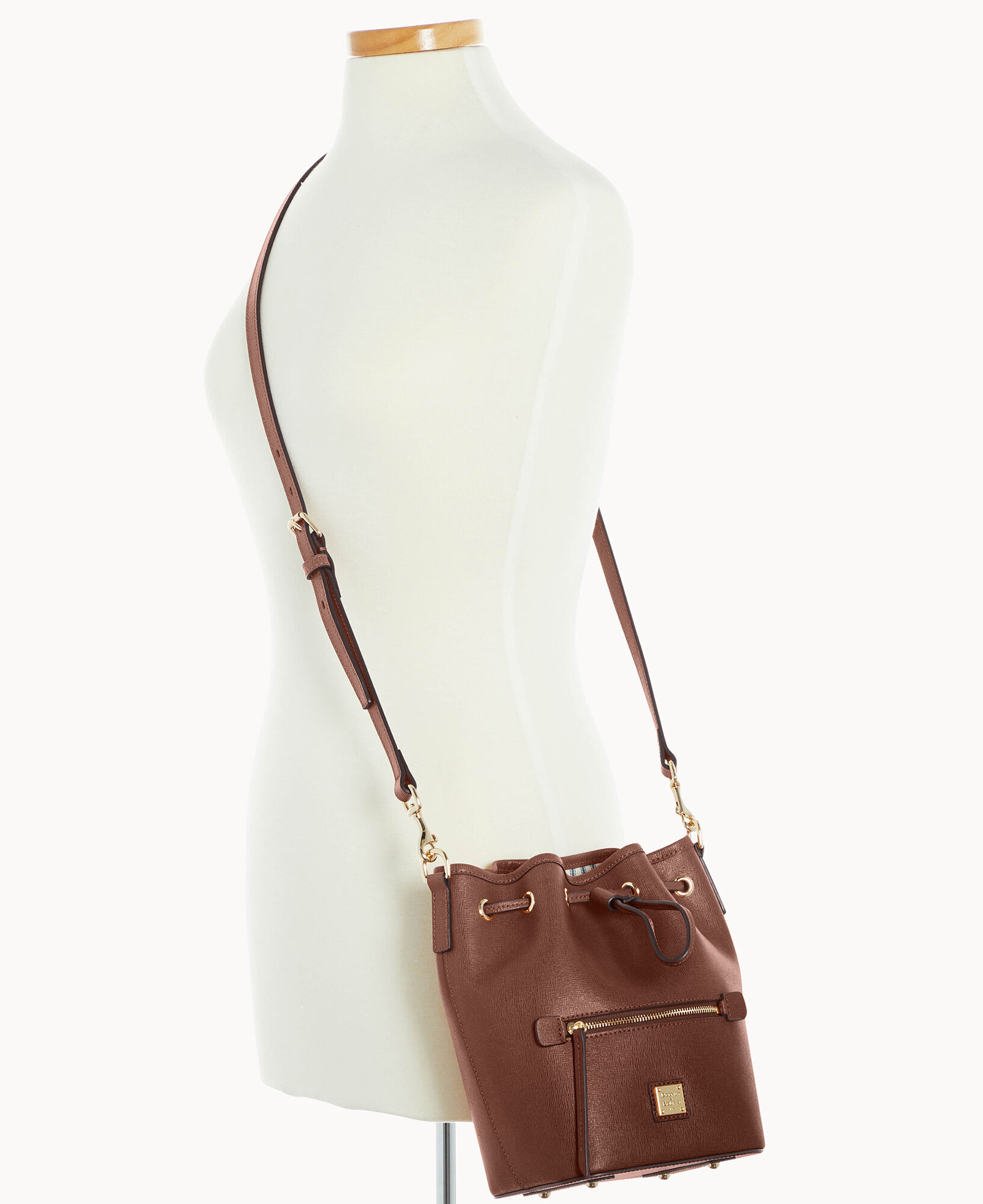 Saffiano small shop drawstring crossbody