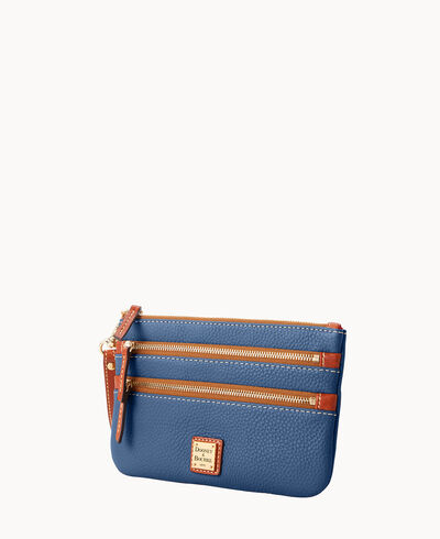 Pebble Grain Triple Zip Wristlet