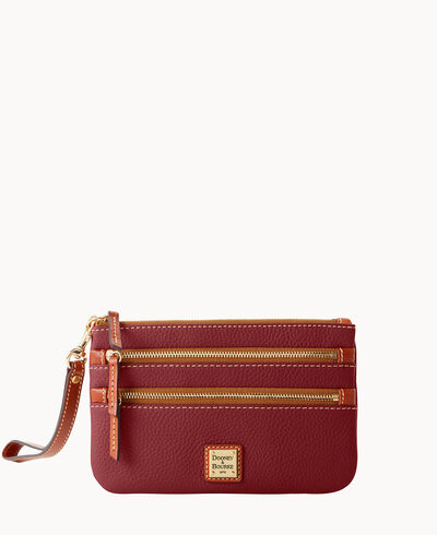 Pebble Grain Triple Zip Wristlet