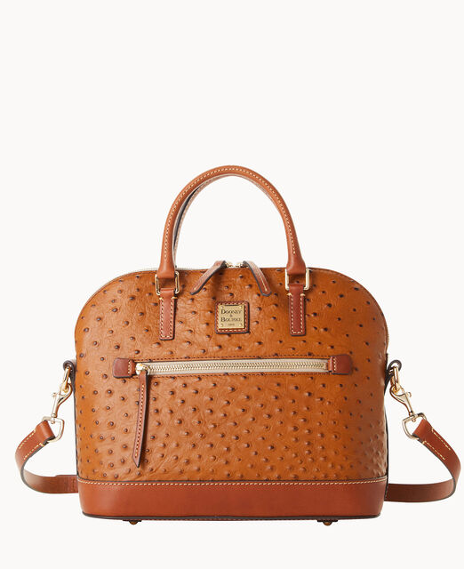 Ostrich Domed Zip Satchel