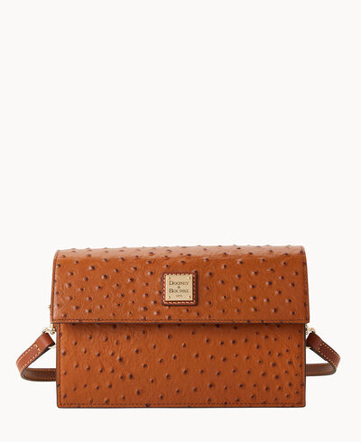 Ostrich East West Flap Shoulder Bag