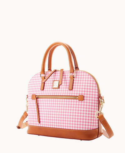 Gingham Domed Zip Satchel