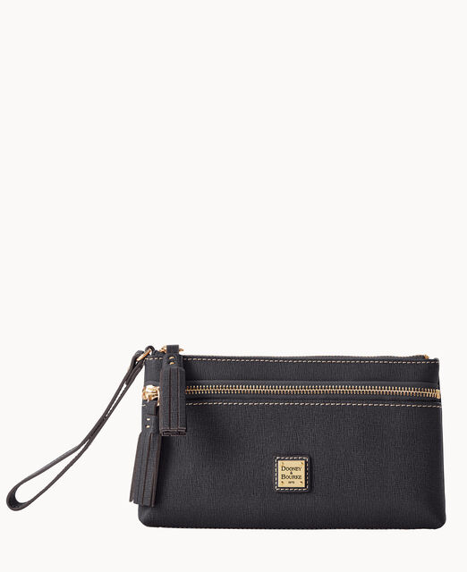 Saffiano Double Zip Wristlet
