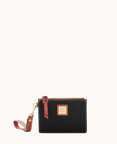 Pebble Grain Top Zip Card Case Wristlet