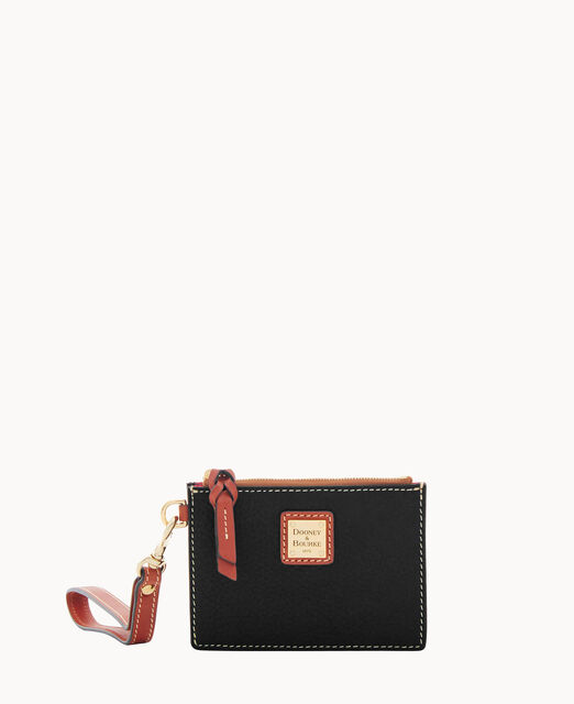 Pebble Grain Top Zip Card Case Wristlet