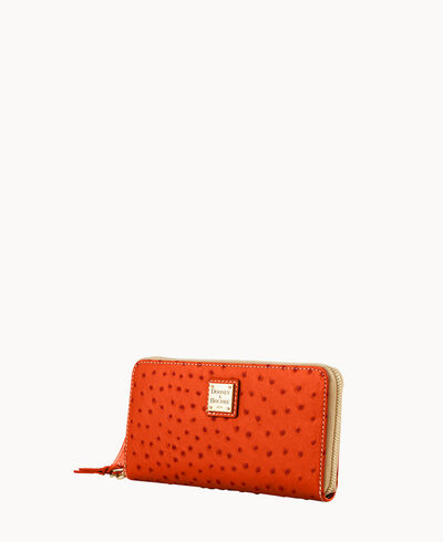 Ostrich Large Zip Around Wristlet