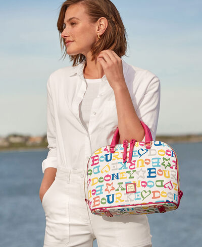 Doodle Coated Cotton Zip Zip Satchel