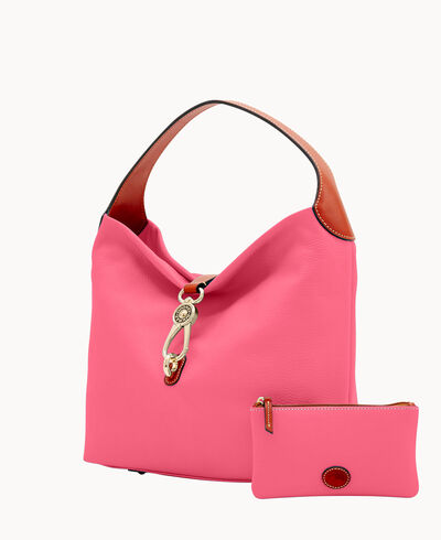 Pebble Grain Logo Lock Shoulder Bag with Pouch