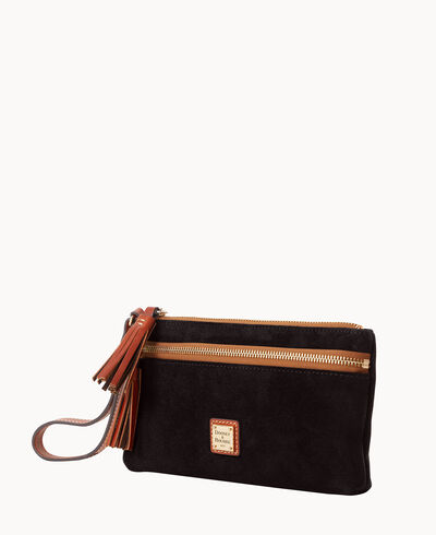 Suede Double Zip Wristlet