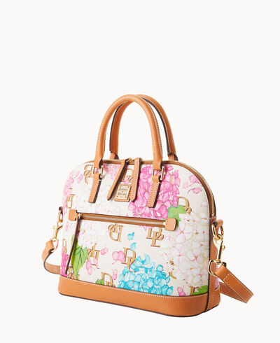 Hydrangea Monogram Domed Zip Satchel