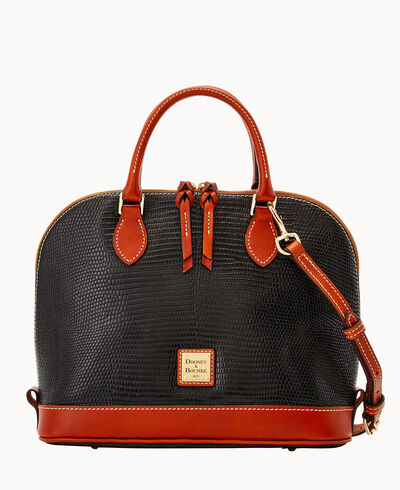 Embossed Lizard Zip Zip Satchel