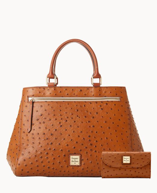 Ostrich Zip Satchel and Continental Clutch