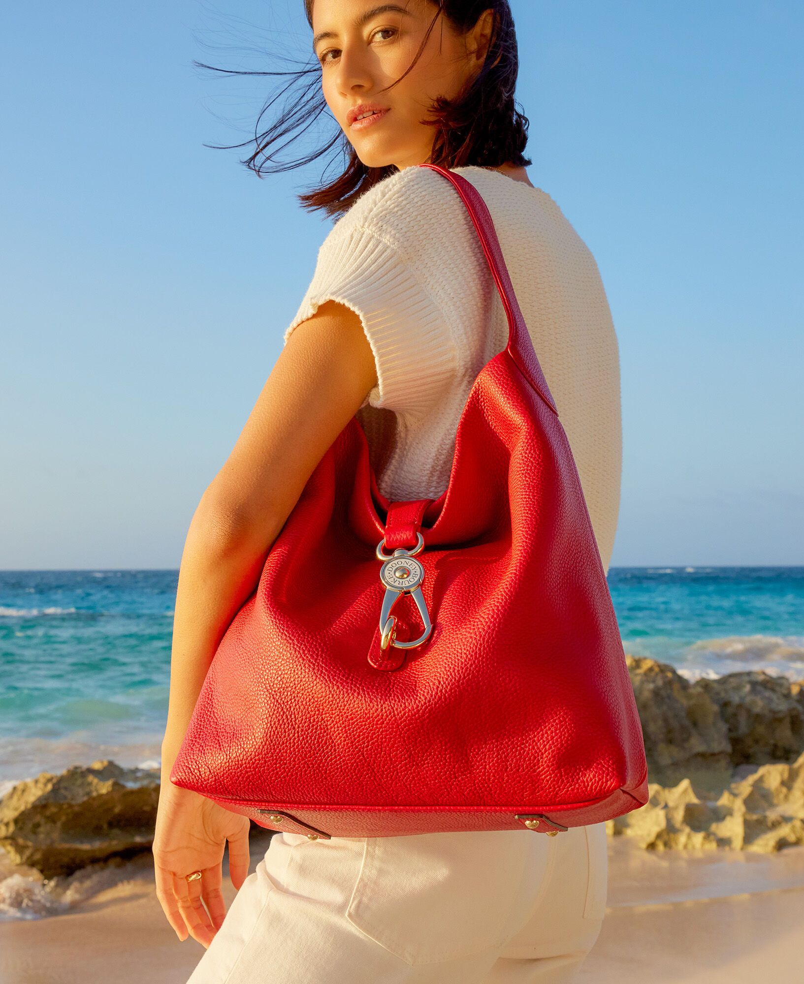 Dooney & bourke belvedere hot sale leather small logo lock satchel