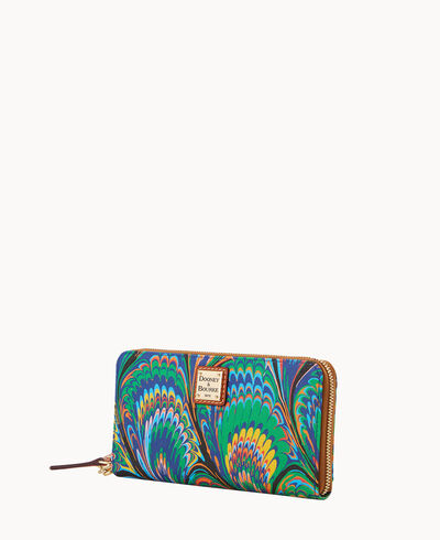 Plumes Large Zip Around Wristlet