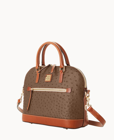 Ostrich Domed Zip Satchel