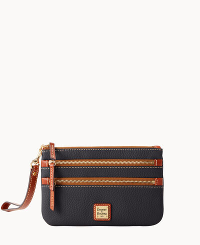 Pebble Grain Triple Zip Wristlet