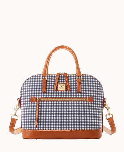 Gingham Domed Zip Satchel