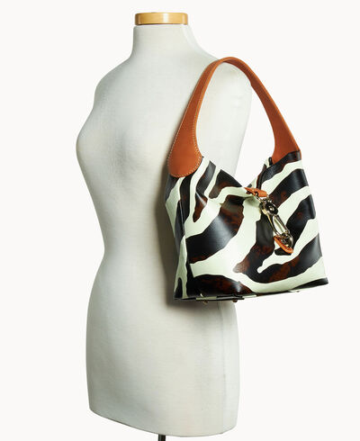 Zebra Leather Logo Lock Hobo