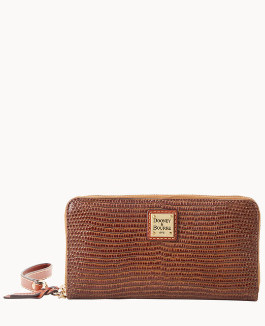 Embossed Lizard Large Zip Around Wristlet