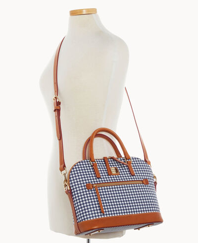 Gingham Domed Zip Satchel