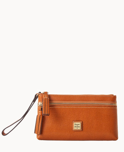 Saffiano Double Zip Wristlet