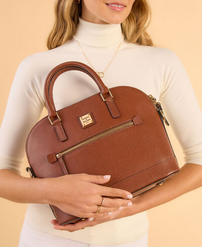 Saffiano Domed Zip Satchel