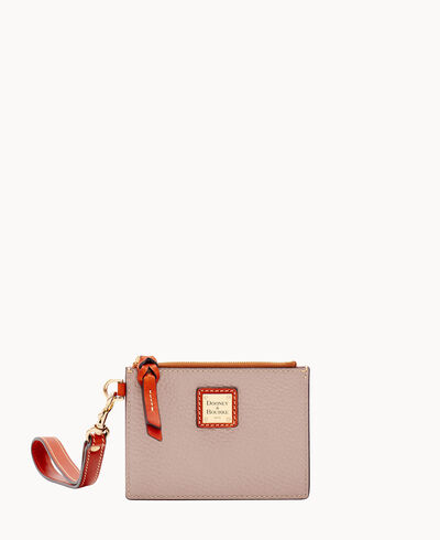 Pebble Grain Top Zip Card Case Wristlet