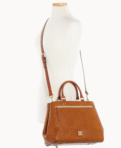 Ostrich Zip Satchel and Continental Clutch